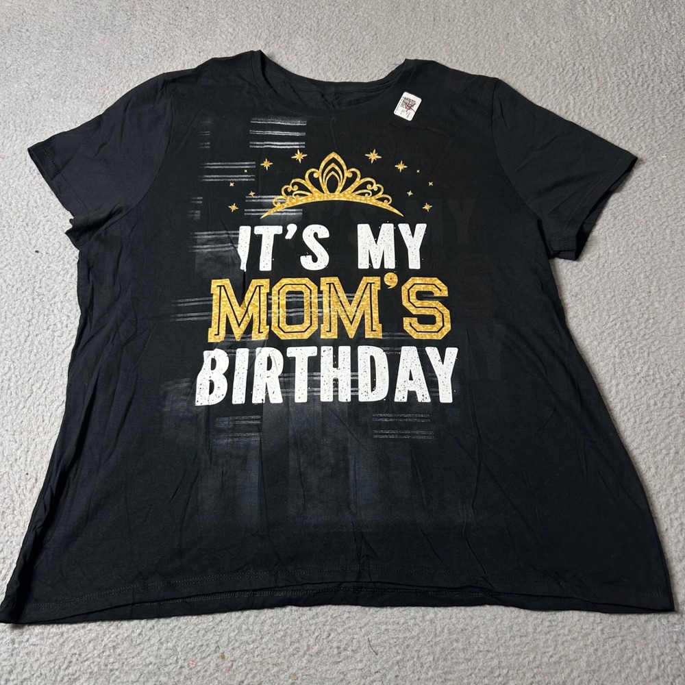 New Gildan It's My Mom's Birthday T Shirt Womens 2XL Black Graphic Print Tee Top